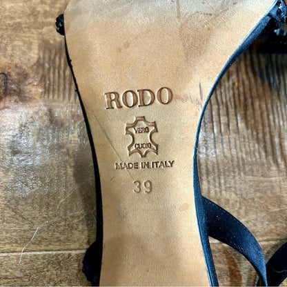 Rodo Women’s Rhinestone Strappy High Heels Black Size 39 Used Evening Formal