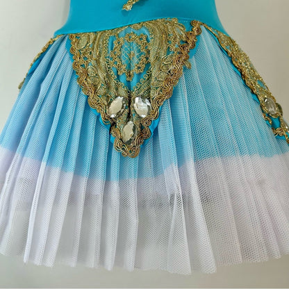 Z&X Girls Camisole Skirted Leotard Ballet Dress Blue Gold Size 5 NWT Girly Cute