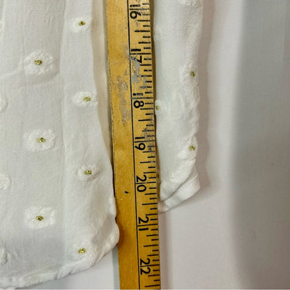 Loft Women’s Textured Layered Ruffle Sleeve Floral Blouse White Gold M P Girly