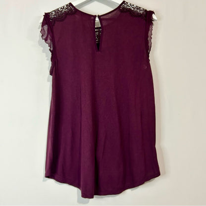 Ann Taylor Loft Women’s Crochet Detail Short Sleeve Blouse Purple Size Medium