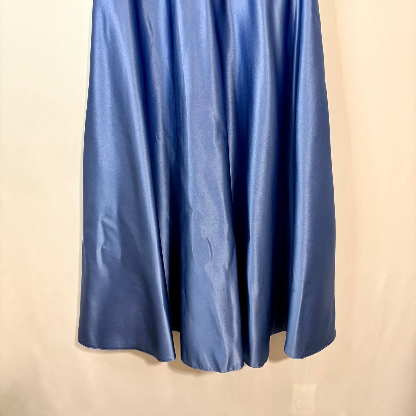Miss Veil Satin Tea Length Dress Double V Neck Bow Detail Pockets NWT Blue Small