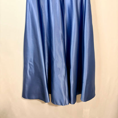Miss Veil Satin Tea Length Dress Double V Neck Bow Detail Pockets NWT Blue Small
