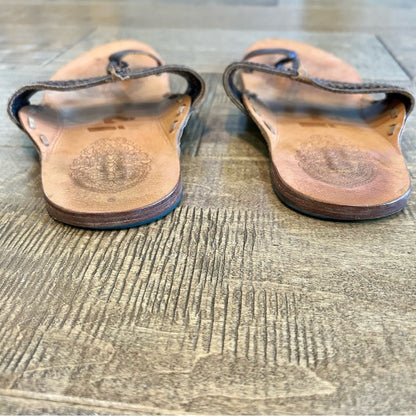 Women’s Leather Woven Detail Sandals Brown Size 9 EUC Girly Summer Intricate
