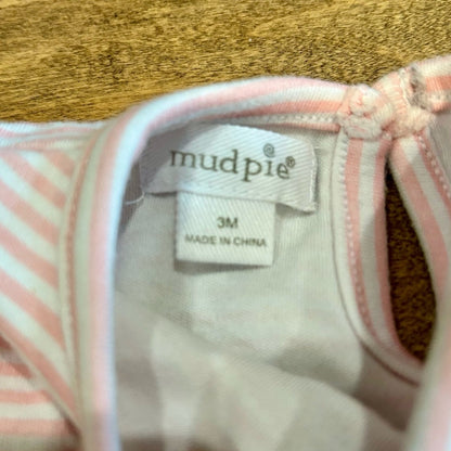 Mud Pie Infant Girl Little Sister Striped Onesie Pink Size 3 M EUC Tulle Girly