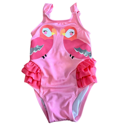 Gymboree Toddler Girls Birds Ruffle One Piece Swimsuit Pink Size 12-18 M EUC