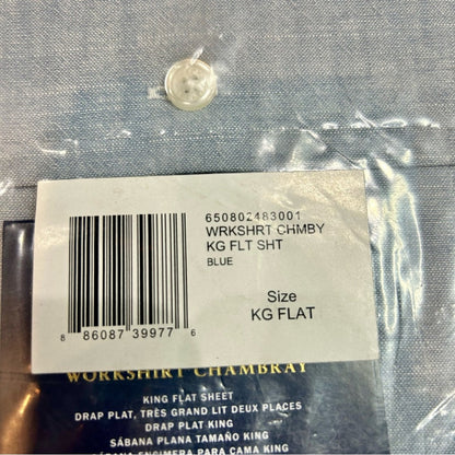 Ralph Lauren Home Workshirt Chambray King Size Flat Sheet Blue New in Package