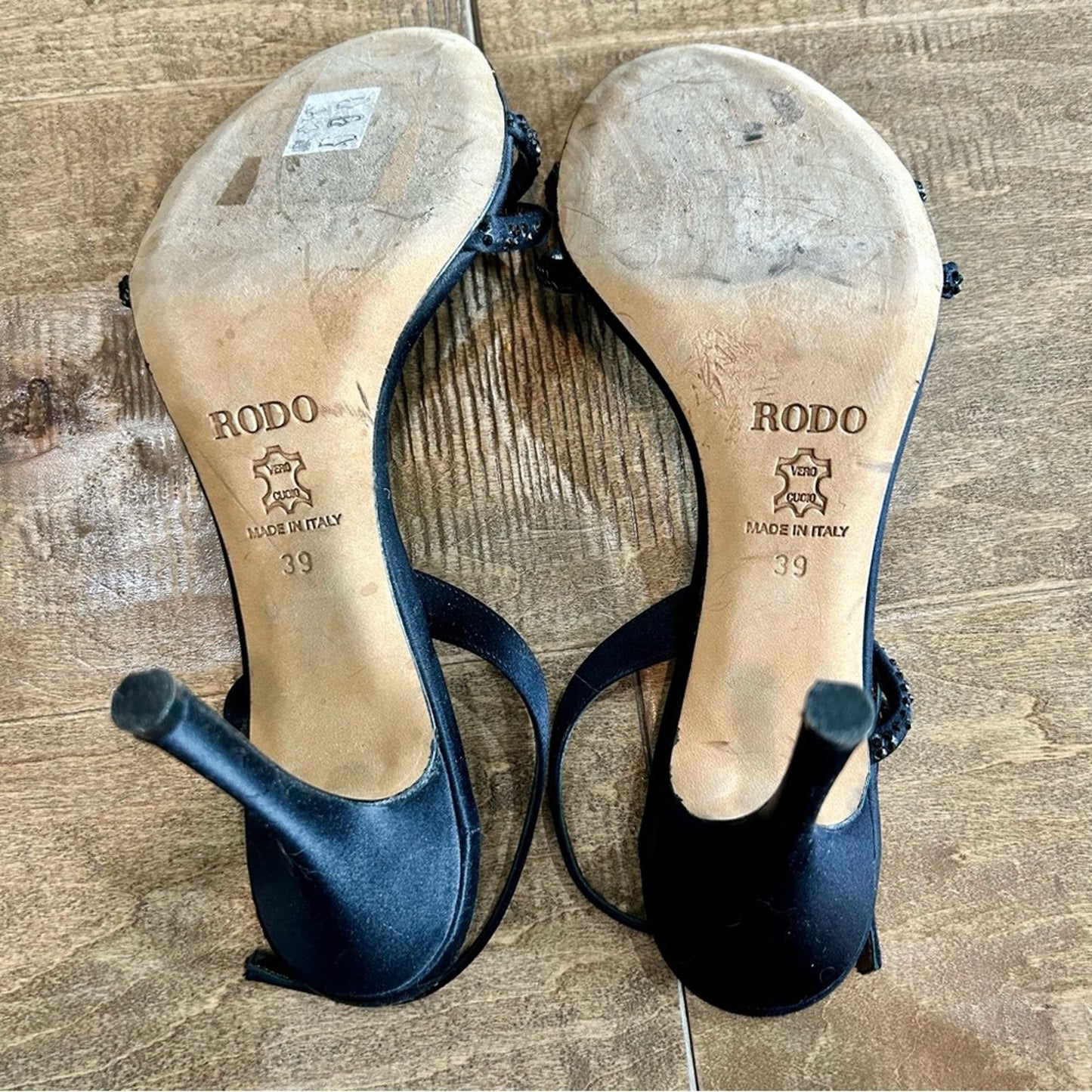 Rodo Women’s Rhinestone Strappy High Heels Black Size 39 Used Evening Formal