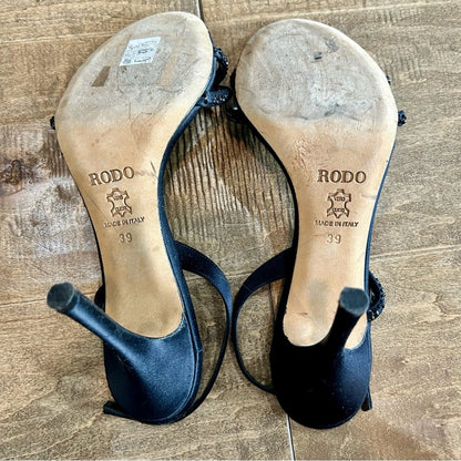 Rodo Women’s Rhinestone Strappy High Heels Black Size 39 Used Evening Formal