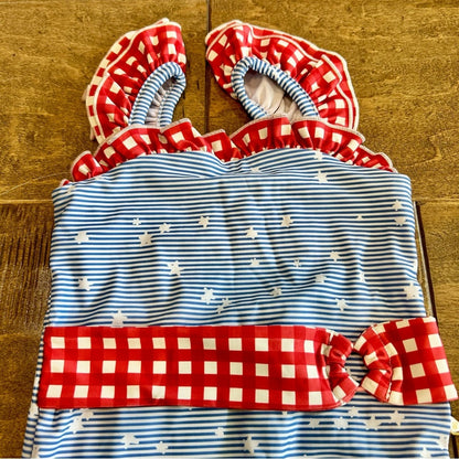 Sweet Honey Toddler Girls Star Stripe Plaid One Piece Swimsuit Blue Size 3T NWT