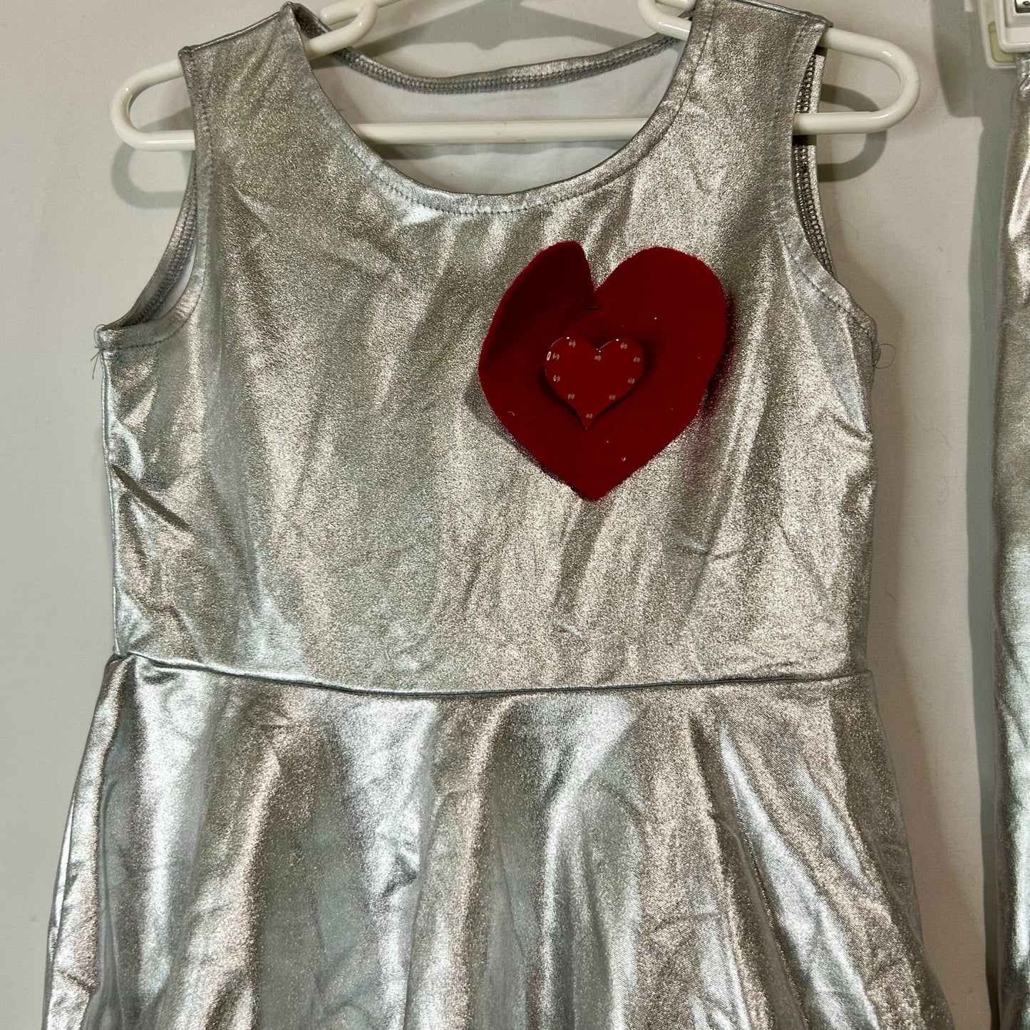 Luckygal Kids Tin Girl Costume Silver Size Small EUC Light-Up Heart Metallic