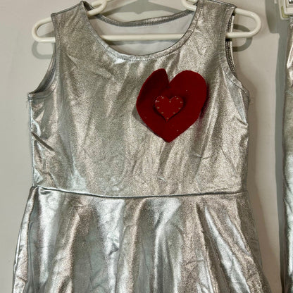 Luckygal Kids Tin Girl Costume Silver Size Small EUC Light-Up Heart Metallic
