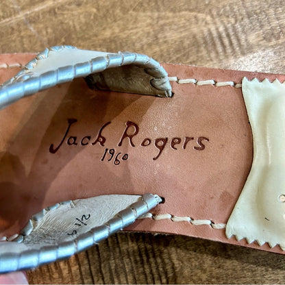 Jack Rogers Women’s Flat Woven Sandals Silver Cream Size 6.5 EUC Preppy Girly