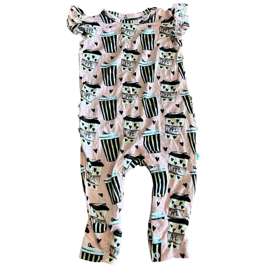 Posh Peanut Infant Girls PPL Coffee Romper Pink Size 6-9 M Cute Girly Ruffles