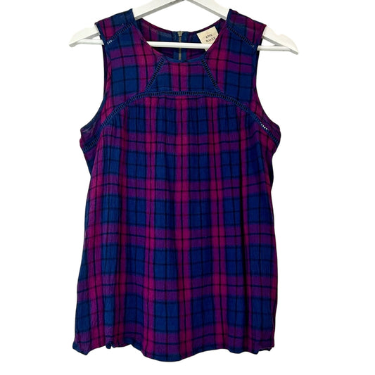 Knox Rose Women’s Sleeveless Plaid Flowy Top Blue Purple Size Medium EUC Girly