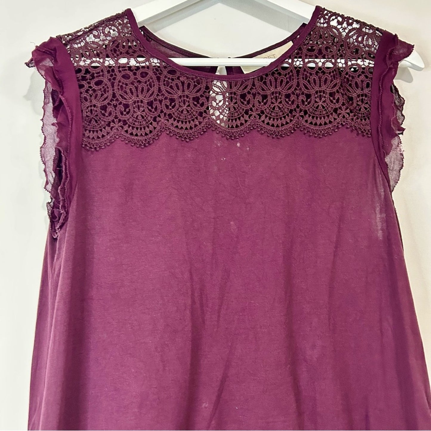 Ann Taylor Loft Women’s Crochet Detail Short Sleeve Blouse Purple Size Medium