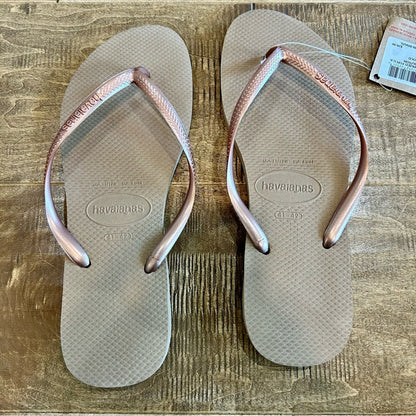 Havaianas Women’s Metallic Slim Summer Bliss Flip Flops Rose Gold Size 11 / 12
