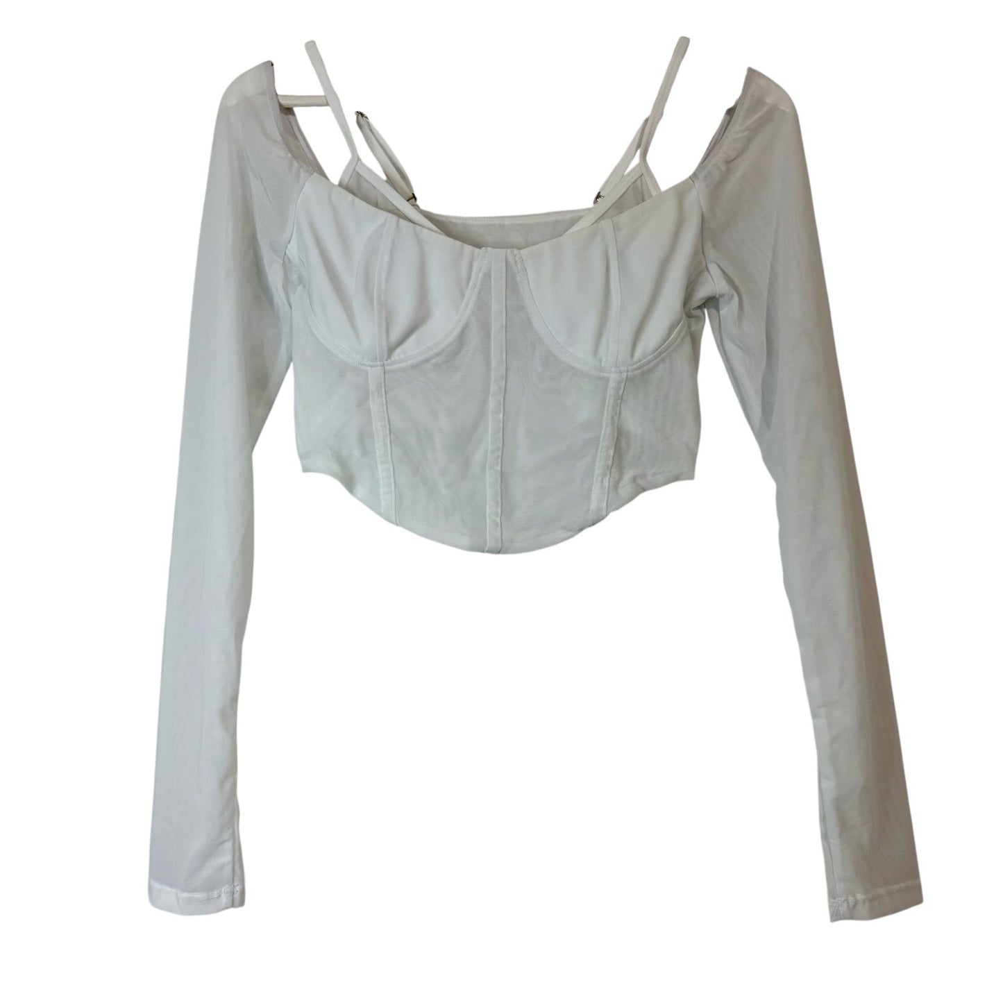 Halara Women’s Long Sleeve Cropped Corset Top Snow White Size Medium NWT Summer Girly