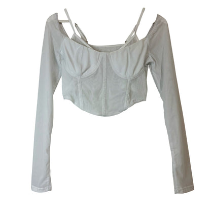 Halara Women’s Long Sleeve Cropped Corset Top Snow White Size Medium NWT Summer Girly