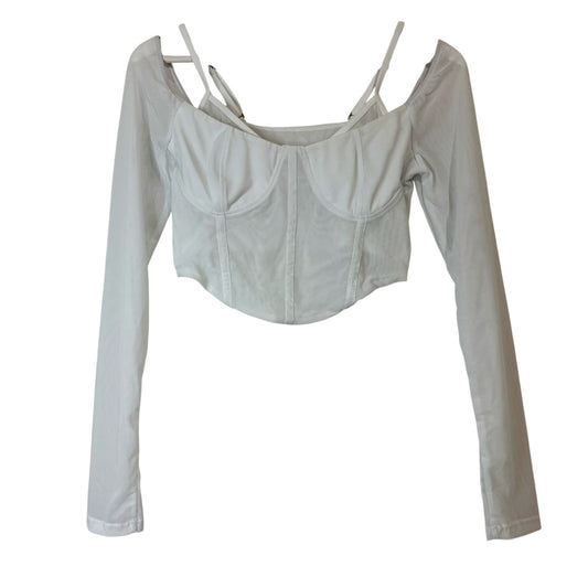 Halara Women’s Long Sleeve Cropped Corset Top Snow White Size Medium NWT Summer Girly