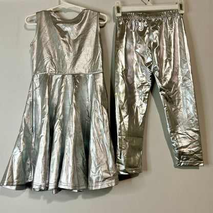 Luckygal Kids Tin Girl Costume Silver Size Small EUC Light-Up Heart Metallic