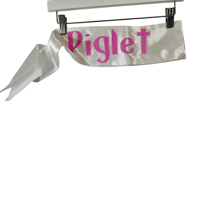 Kids Piglet Sash White with Pink Glitter Letters Halloween Costume Accessory