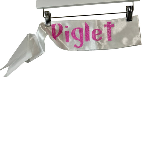 Kids Piglet Sash White with Pink Glitter Letters Halloween Costume Accessory