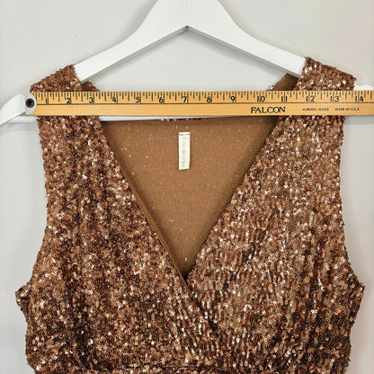 PinkBlush Women’s Sequin Maternity V Neck Sleeveless Evening Gown Gold Med EUC