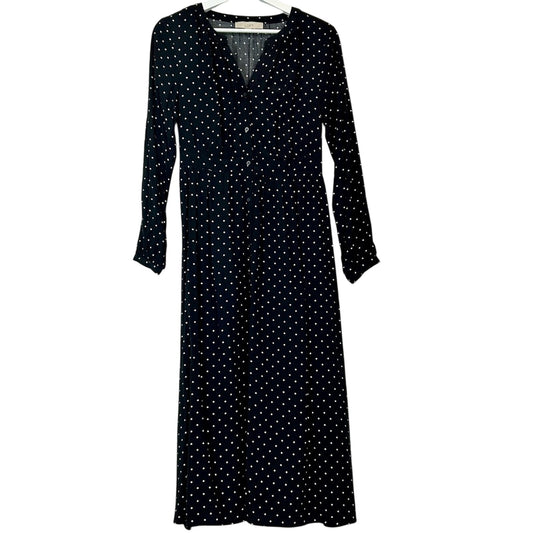 Loft Women’s Long Sleeve Polka Dot Button Down Dress Black White Size 6 FLAW