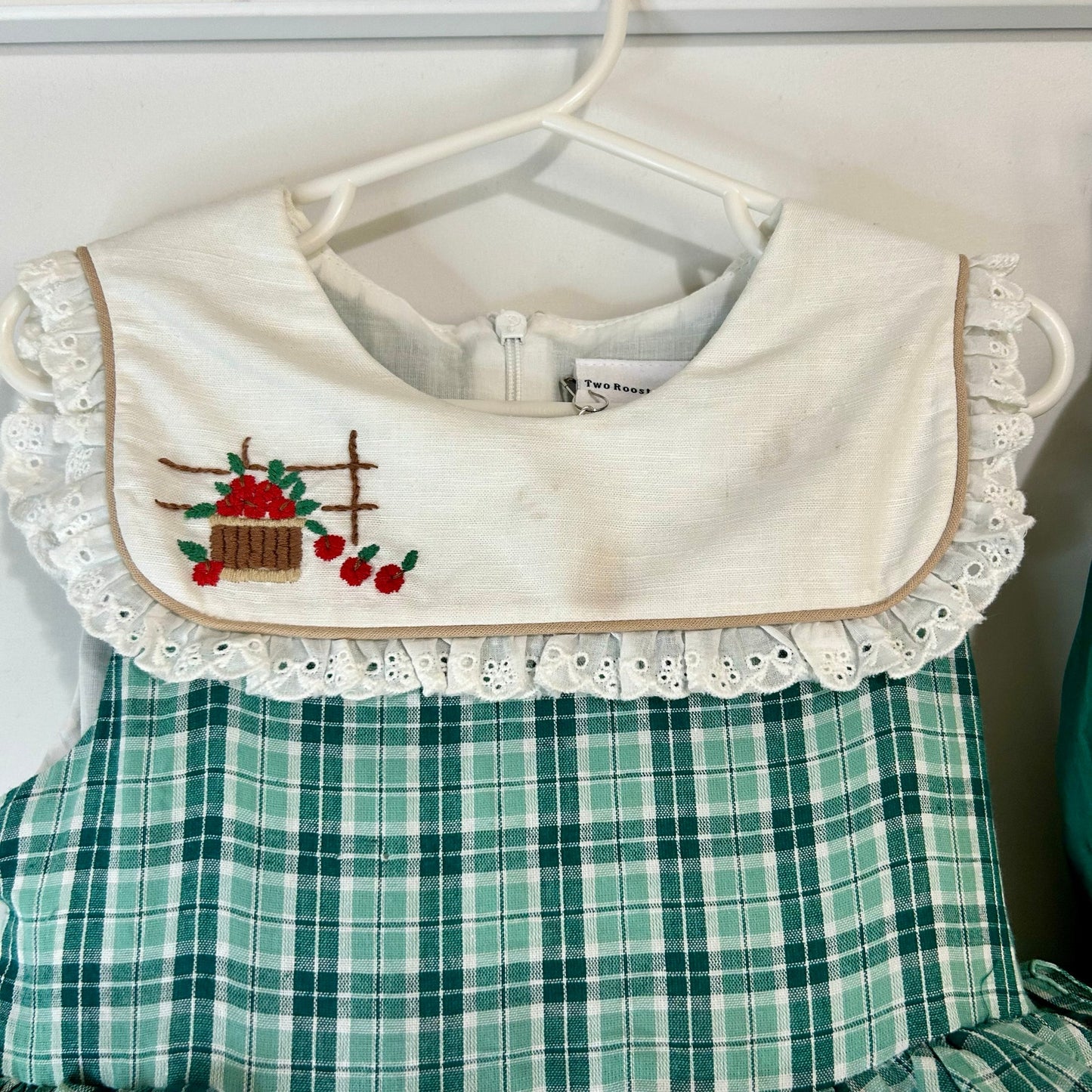 Two Roosters Clothing Girls Homegrown Pettiskirt Dress Green Plaid Size 5 NWT Flaws Cotton Tulle Lace