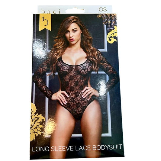 Baci White Label Women’s Long Sleeve Lace Bodysuit Lingerie Black New in Package