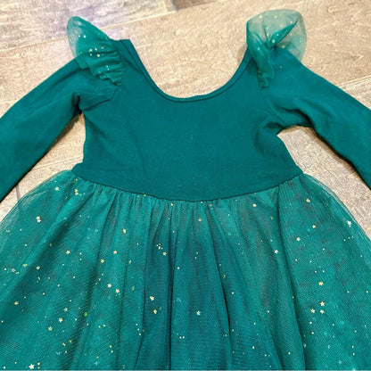 Ele Story Girls Mistletoe Ballerina Dress Green Size 12-18 M EUC Stars Tulle
