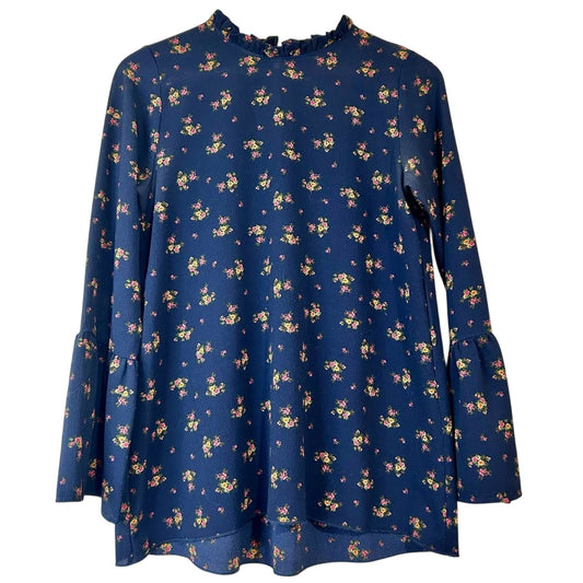 Orange Creek Women’s Long Sleeve Floral Blouse Blue Size Medium Used Cute Girly