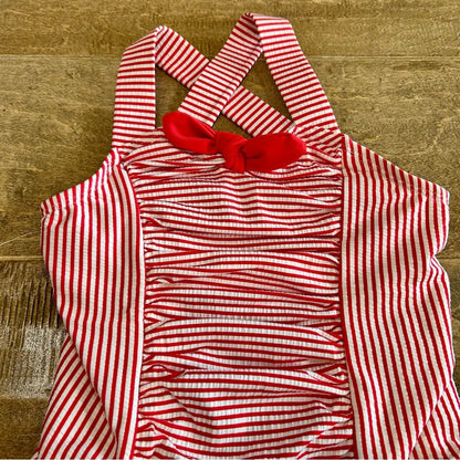 Cat & Jack Toddler Girls Retro Style Striped One Piece Swimsuit Red White 2T EUC