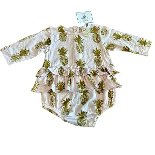 Kate Quinn Infant Girls Long Sleeve Pineapple Ruffle Bodysuit Purple 3-6 M NWT