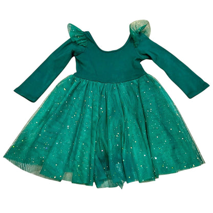 Ele Story Girls Mistletoe Ballerina Dress Green Size 12-18 M EUC Stars Tulle