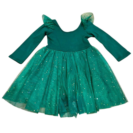 Ele Story Girls Mistletoe Ballerina Dress Green Size 12-18 M EUC Stars Tulle