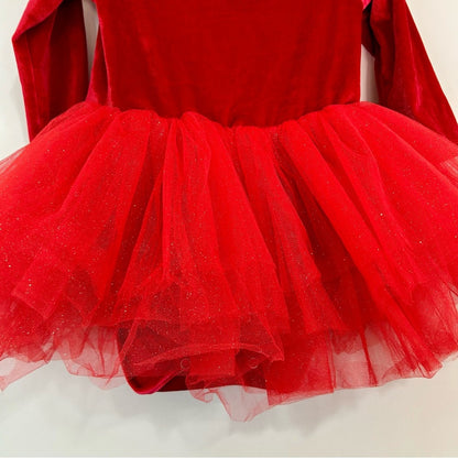 I Love Plum Toddler Girls Long Sleeve Velvet Glitter Tutu Dress Red Size 6Y EUC