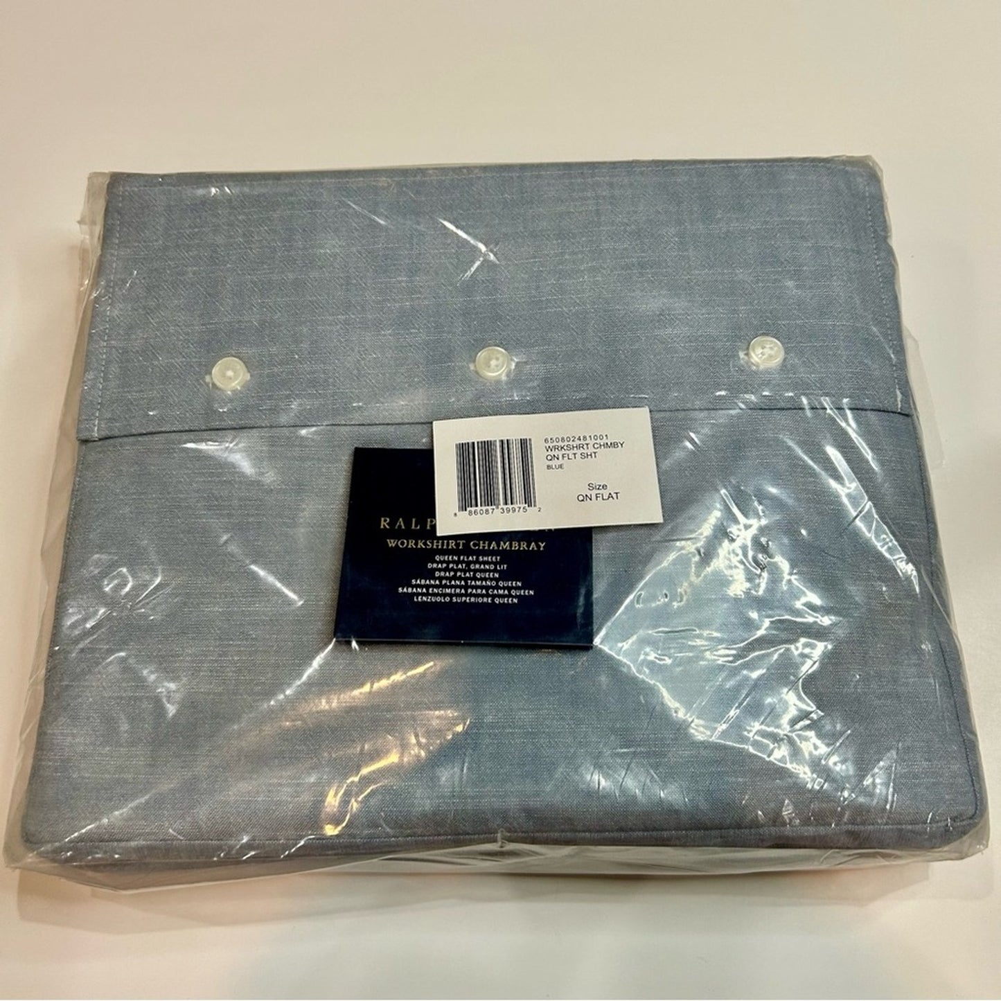 Ralph Lauren Home Workshirt Chambray Queen Flat Sheet Blue New in Package