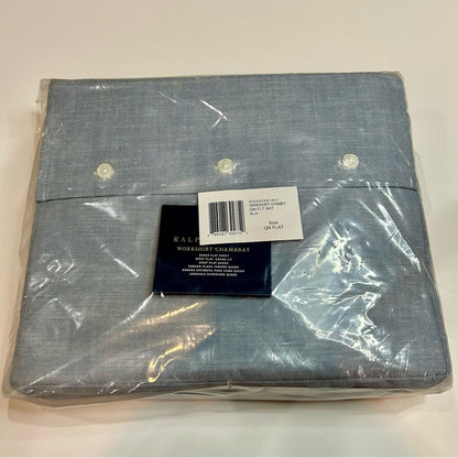 Ralph Lauren Home Workshirt Chambray Queen Flat Sheet Blue New in Package