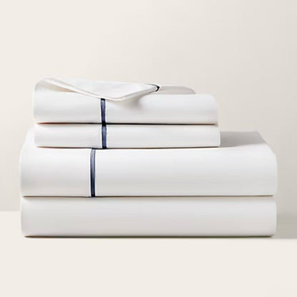 Ralph Lauren Home Organic Cotton Percale Palmer King Flat Sheet Polo Navy NEW