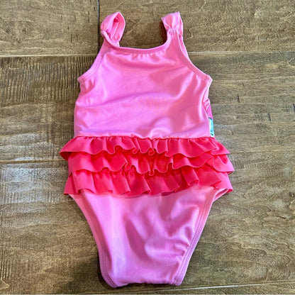 Gymboree Toddler Girls Birds Ruffle One Piece Swimsuit Pink Size 12-18 M EUC