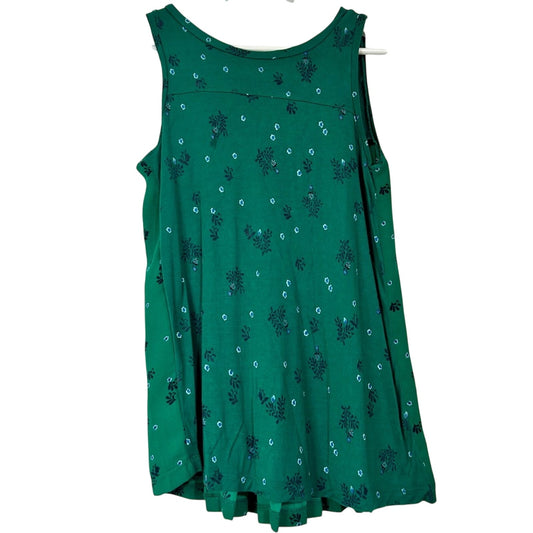 Ann Taylor Loft Women’s Sleeveless Print Knit Front Pleated Back Tank Green XS