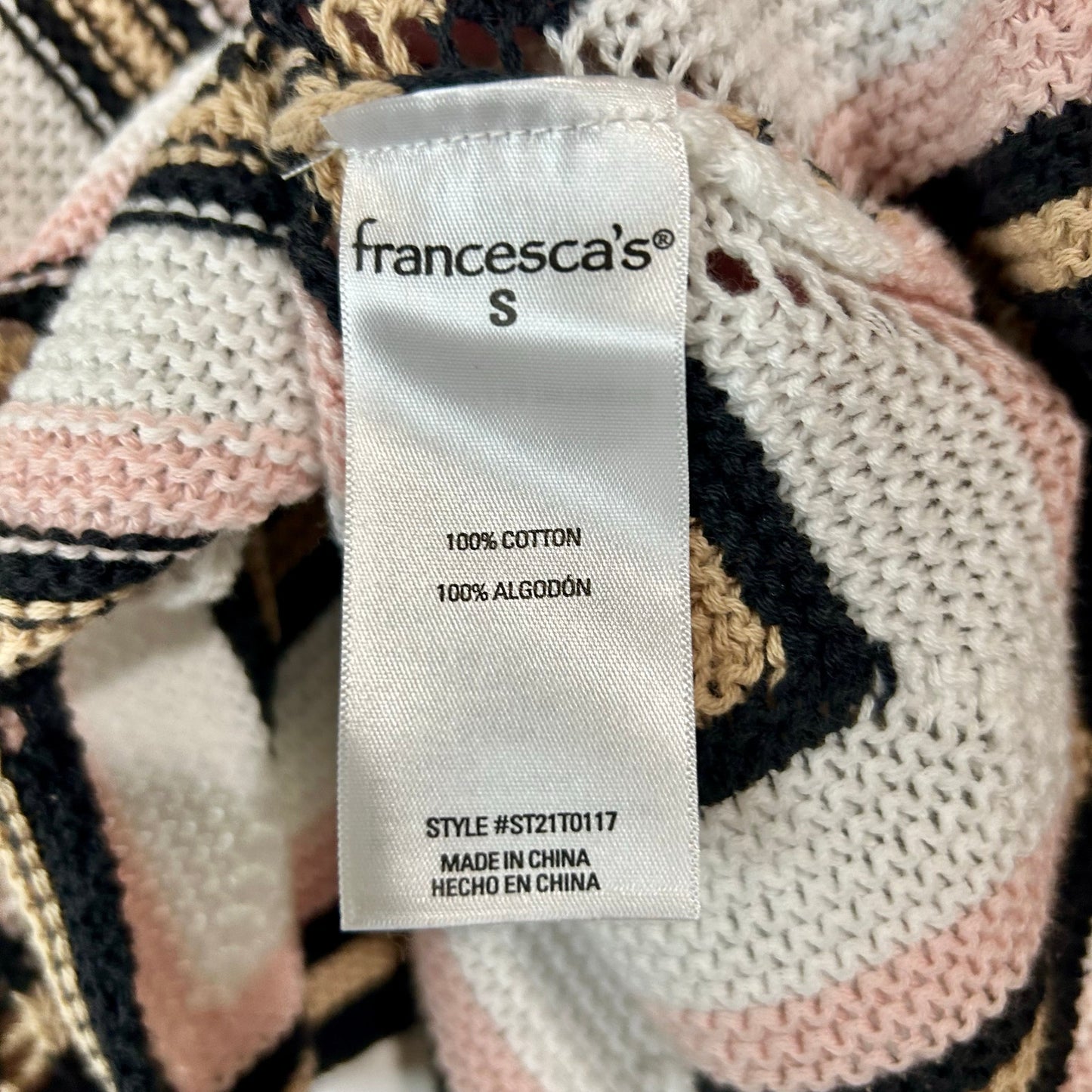 Audrey Parks x Francesca’s Women’s Crochet Knit Cropped Sweater Chevron Pink White Size Small EUC