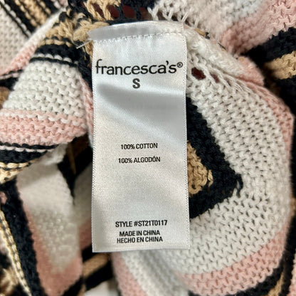 Audrey Parks x Francesca’s Women’s Crochet Knit Cropped Sweater Chevron Pink White Size Small EUC
