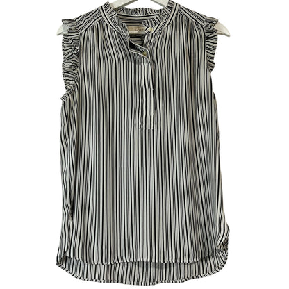 Loft Women’s Sleeveless Ruffle Striped Blouse Black White Size Medium EUC Girly