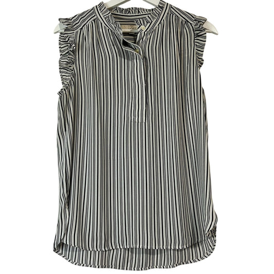 Loft Women’s Sleeveless Ruffle Striped Blouse Black White Size Medium EUC Girly