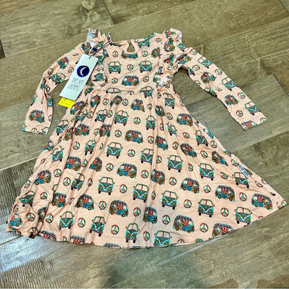 Dream Jamms Girls Hippie Camper Van Peace Twirl Dress Orange Size 4T NWT Cute