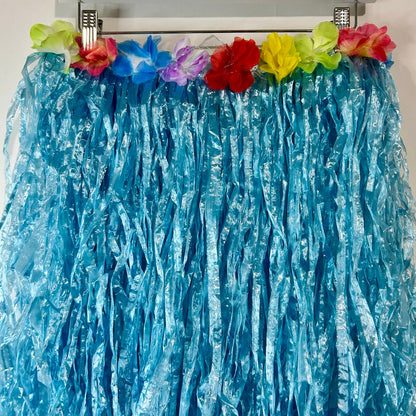 Adult Adjustable Hawaiian Hula Grass Skirt Blue One Size EUC Floral Luau