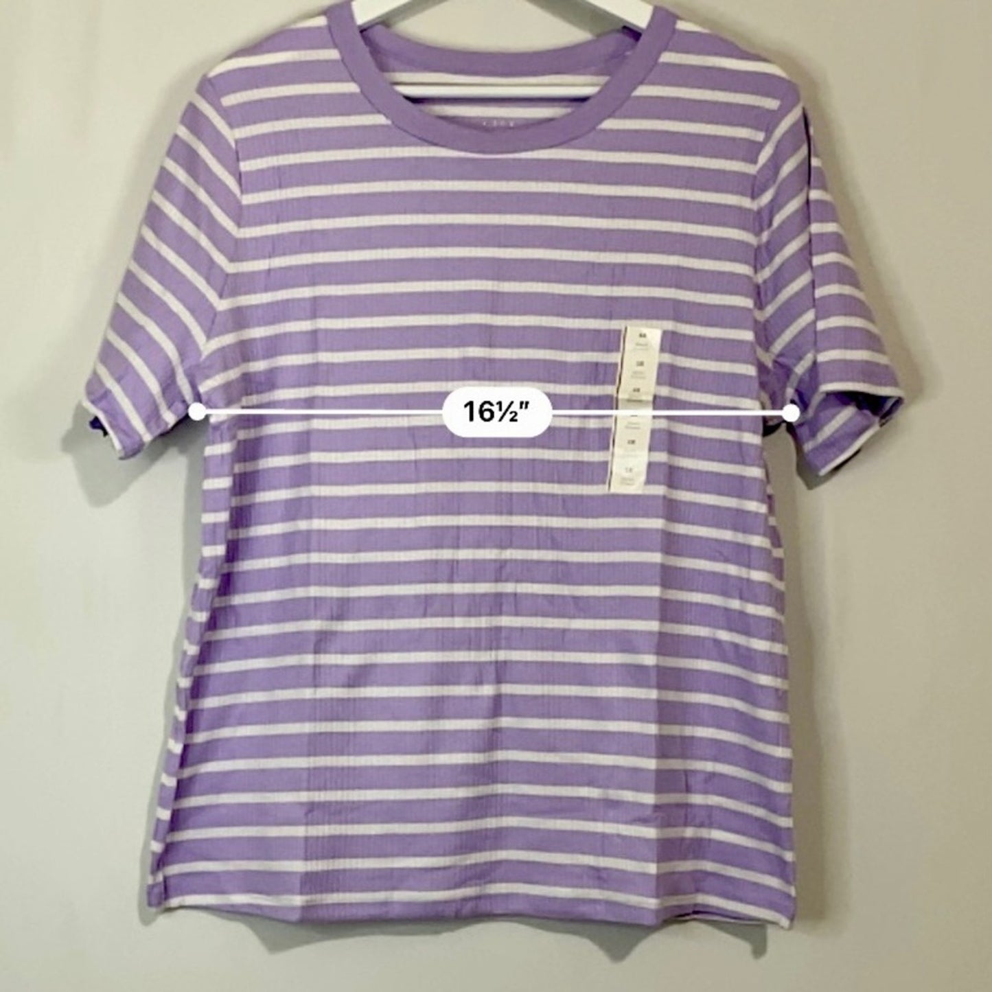 A New Day Women’s Round Neck Ribbed Short Sleeve Tee Purple & White Stripe NWT