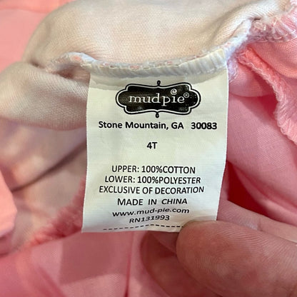 Mud Pie Girls Striped Tulle Tutu Big Sister Dress Pink Gold Size 4T EUC Girly